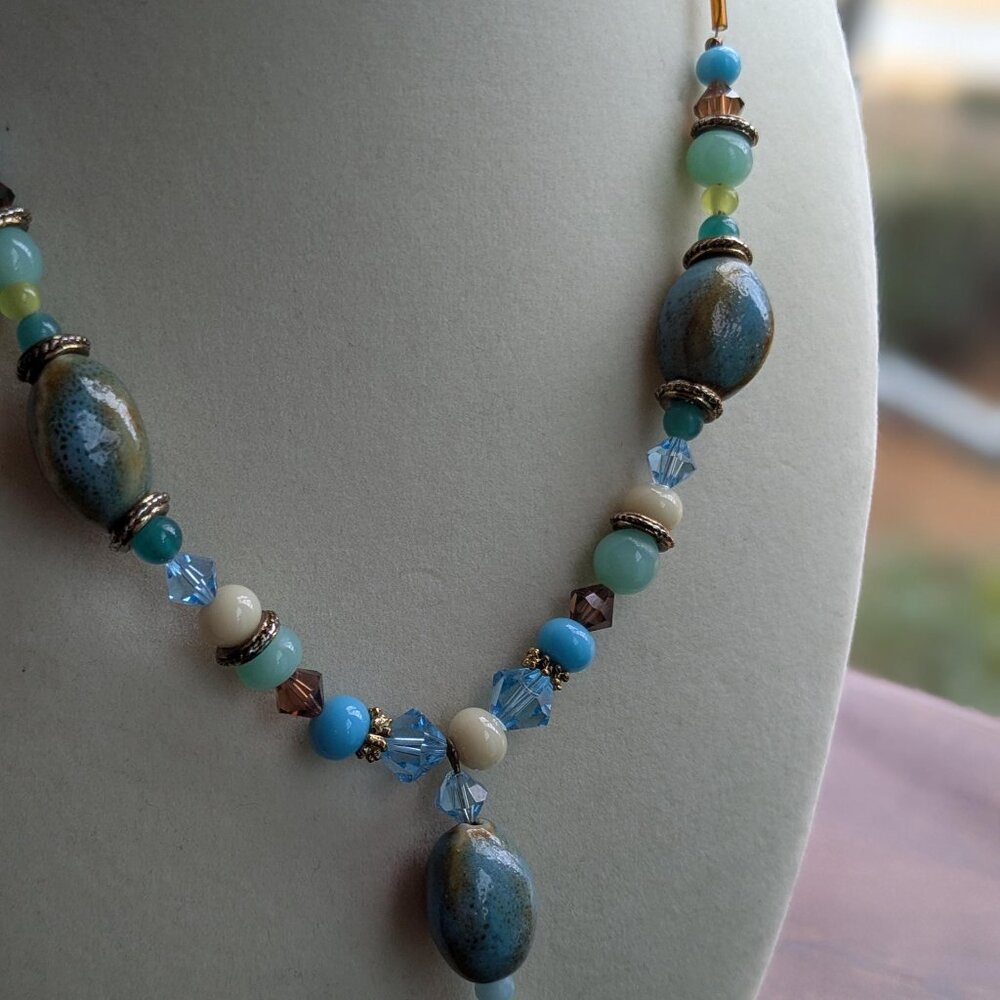 Jade Signed Multi-Color Beaded Necklace, Elegant Boho Jewelry